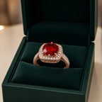 Sophisticated Ruby Halo Gold Ring