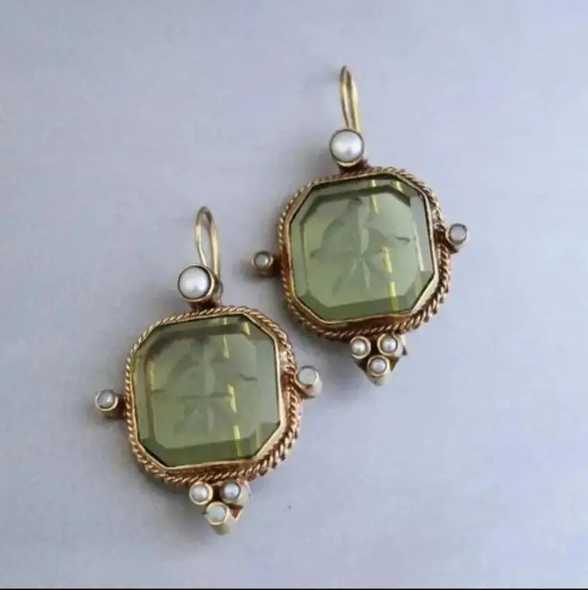 Pearl Geometric Drop Earrings
