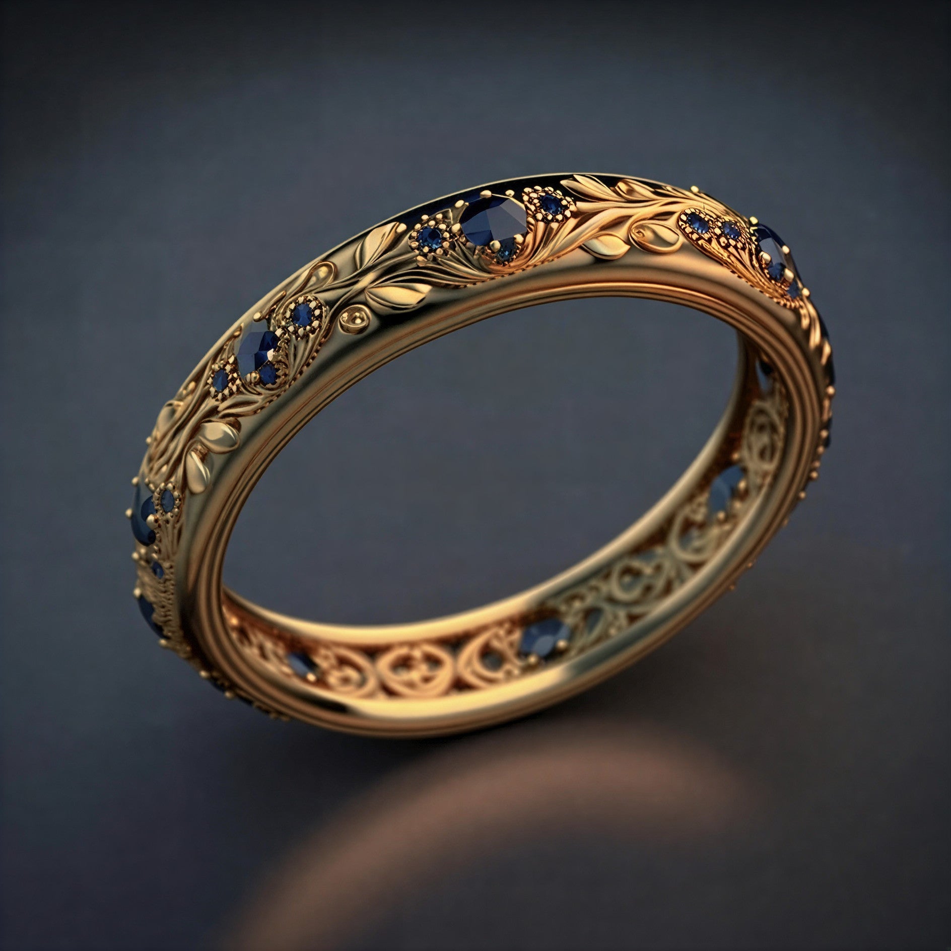 Twilight Blue Sapphire Leaf Ring