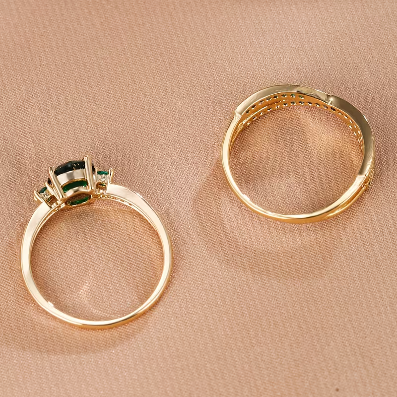 Elegant Gold Gemstone Duo Ring Set