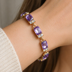 Elegant Amethyst Gold Charm Bracelet