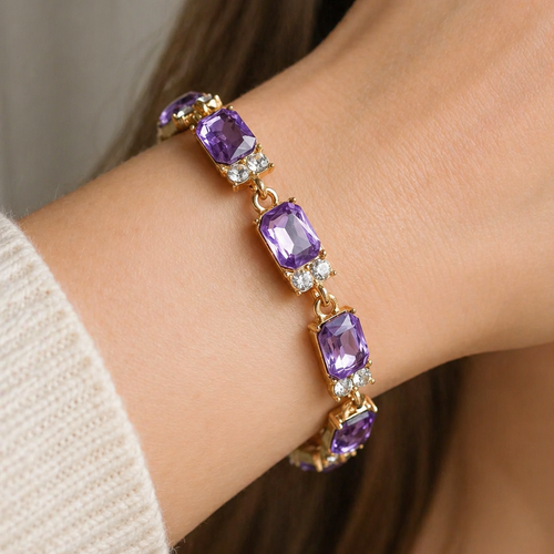 Elegant Amethyst Gold Charm Bracelet