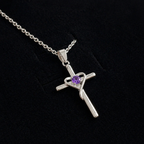 Elegant Amethyst Cross White Gold Necklace